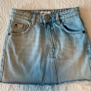Zara A-Line Light Blue Denim Skirt